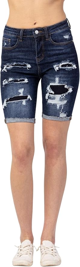 Judy Blue Women's High-Rise Patch Destroyed Bermuda Shorts