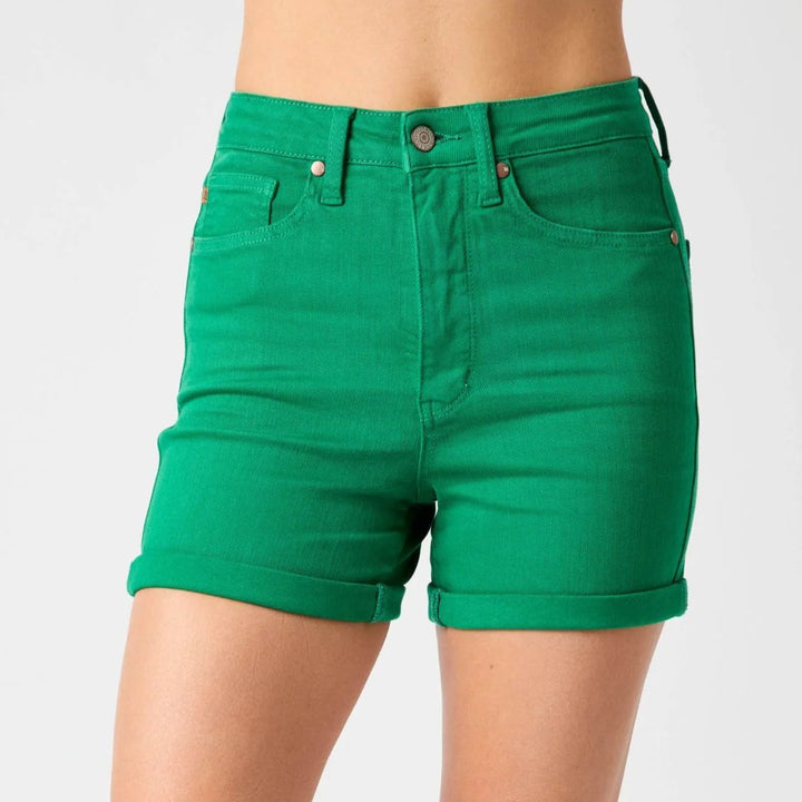 Judy Blue Tummy Control Cuffed Shorts - Kelly Green