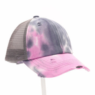 CC Beanie Kids Tie Dye Criss-Cross High Ponytail CC Ball Cap - Grey/Grey