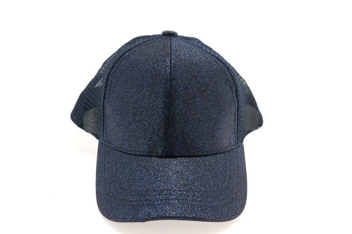 Kids Glitter High Ponytail CC Ball Cap - Navy