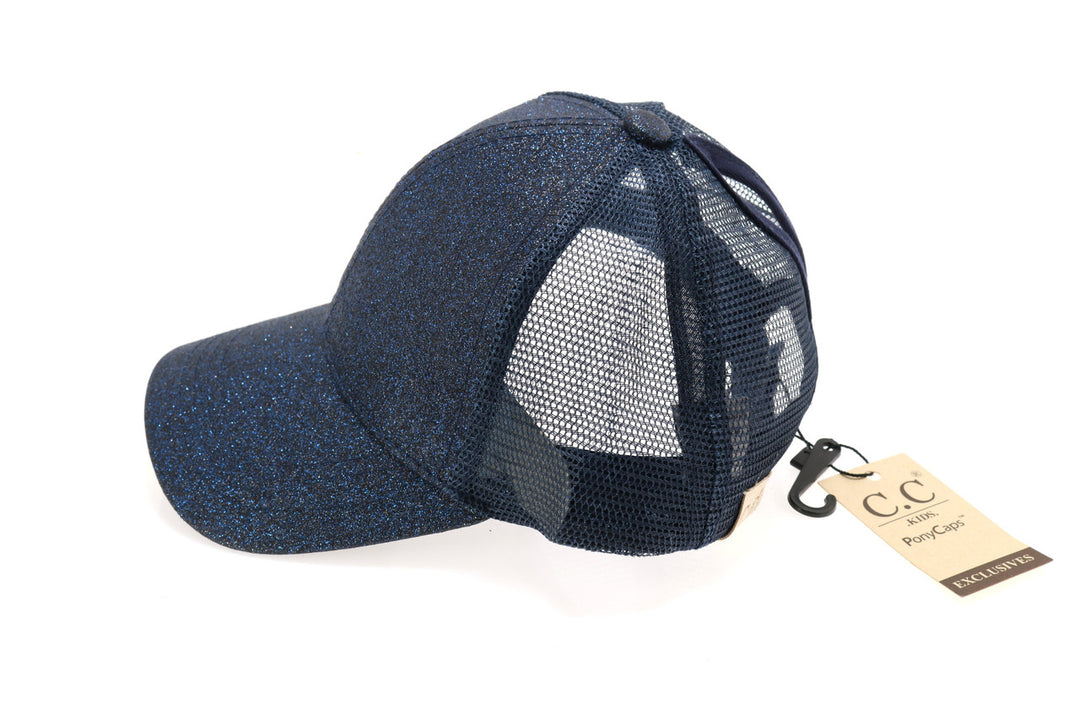 Kids Glitter High Ponytail CC Ball Cap - Navy