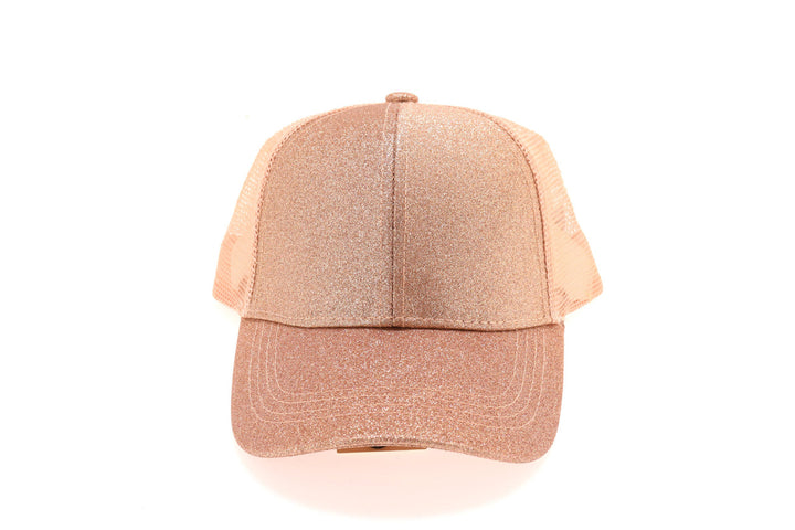 Kids Glitter High Ponytail CC Ball Cap - Rose Gold