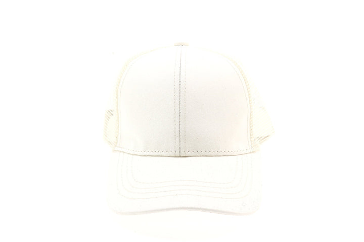 Kids Glitter High Ponytail CC Ball Cap - White