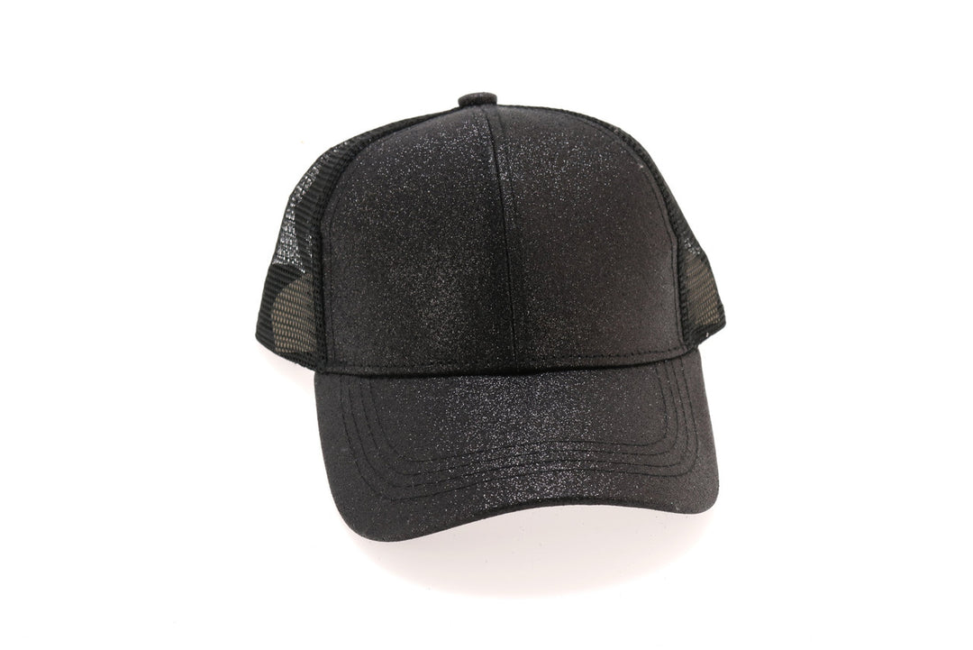 Kids Glitter High Ponytail CC Ball Cap - Black