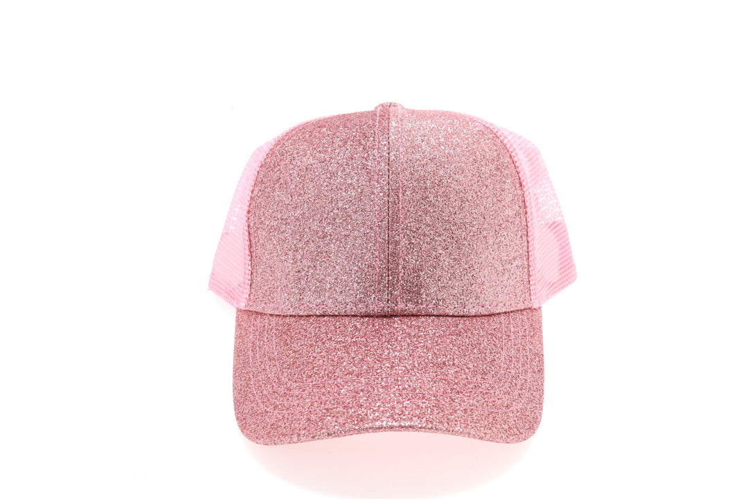 Kids Glitter High Ponytail CC Ball Cap - Pink