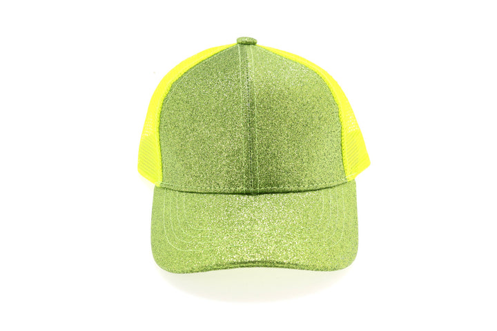 Kids Glitter High Ponytail CC Ball Cap - Lime Green