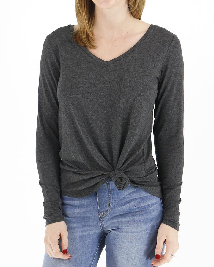 Grace and Lace Long Sleeve Perfect Pocket Tee - Charcoal