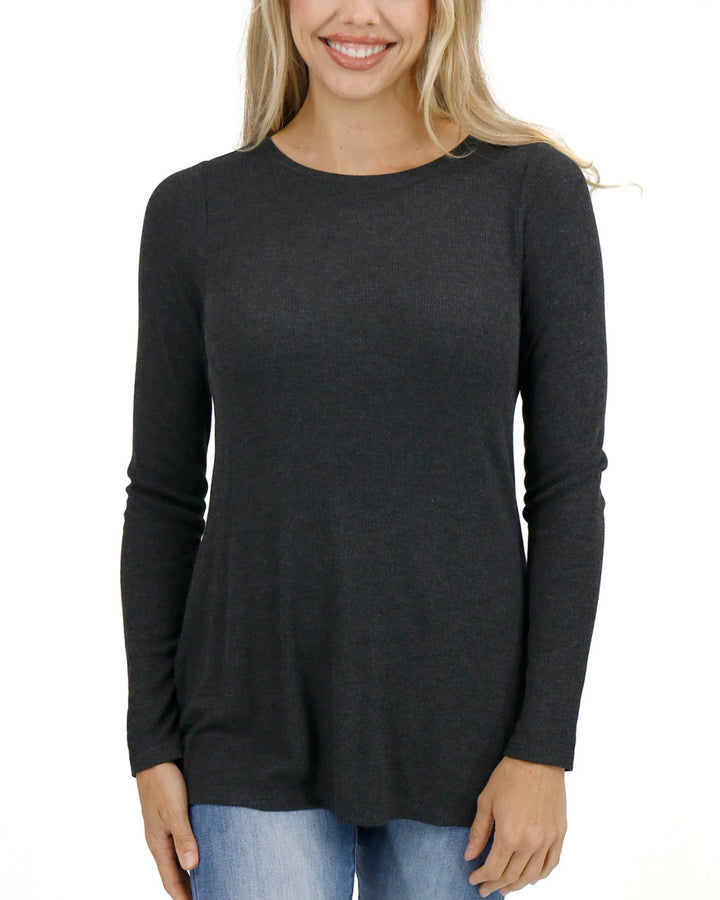 Grace and Lace- Long Sleeve Heathered Charcoal Tunic Tee