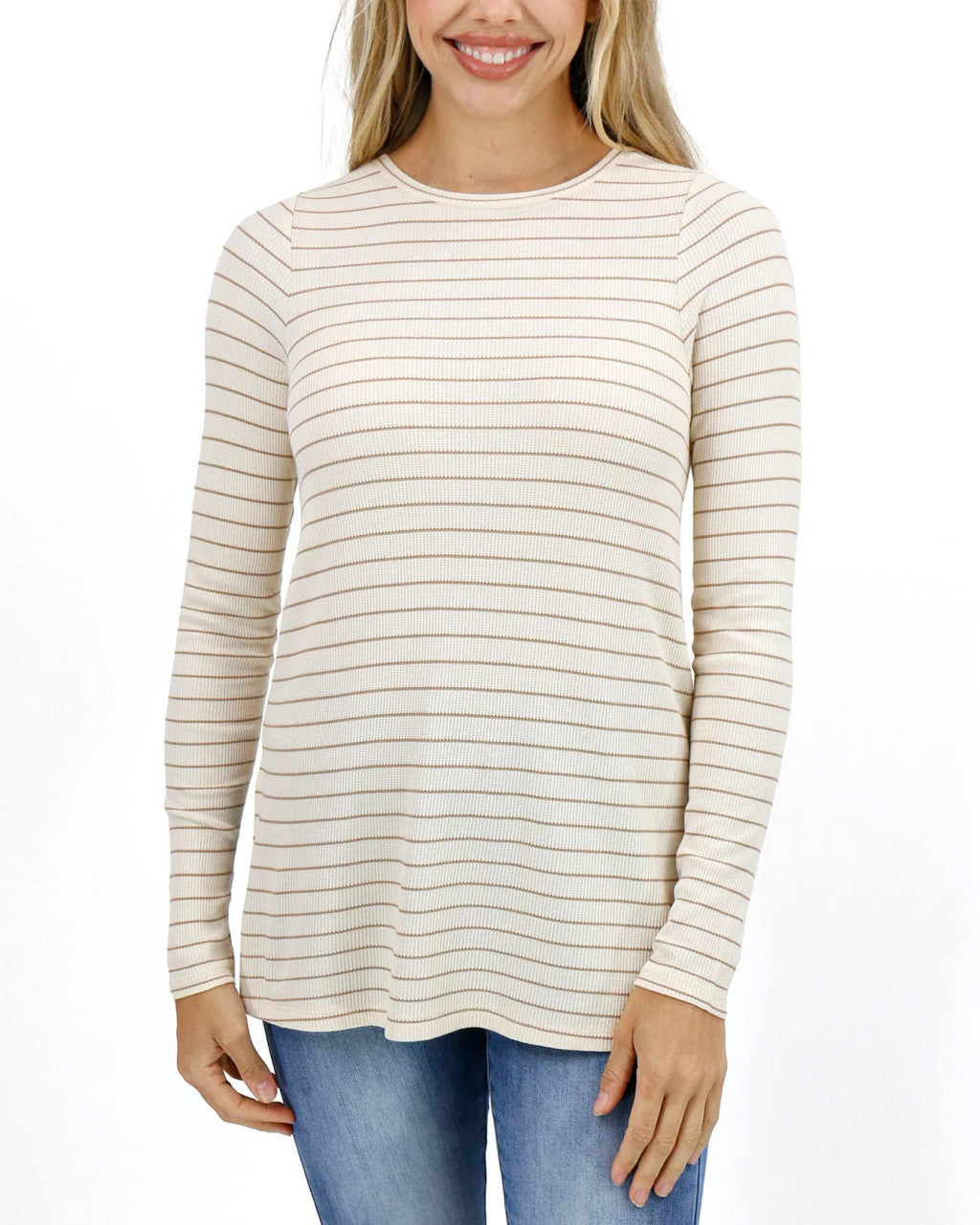 Grace and Lace- Long Sleeve Natural Stripe Tunic Tee