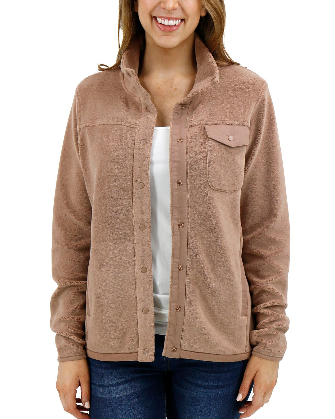 Grace and Lace Luxe Teddy Fleece Jacket - Cappuccino