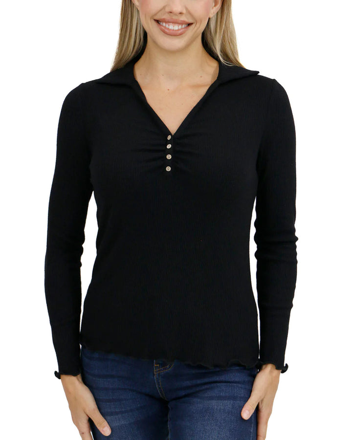 Grace and Lace- Macy Day Ribbed Top in Black