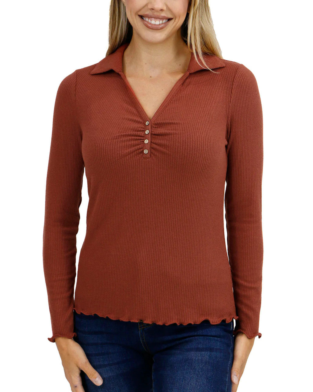 Grace and Lace- Macy Day Ribbed Top in Ginger