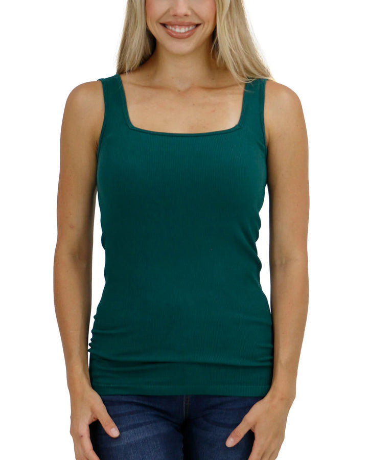 Grace and Lace- Micro Ribbed Square Neck Perfect Fit Tank in Emerald