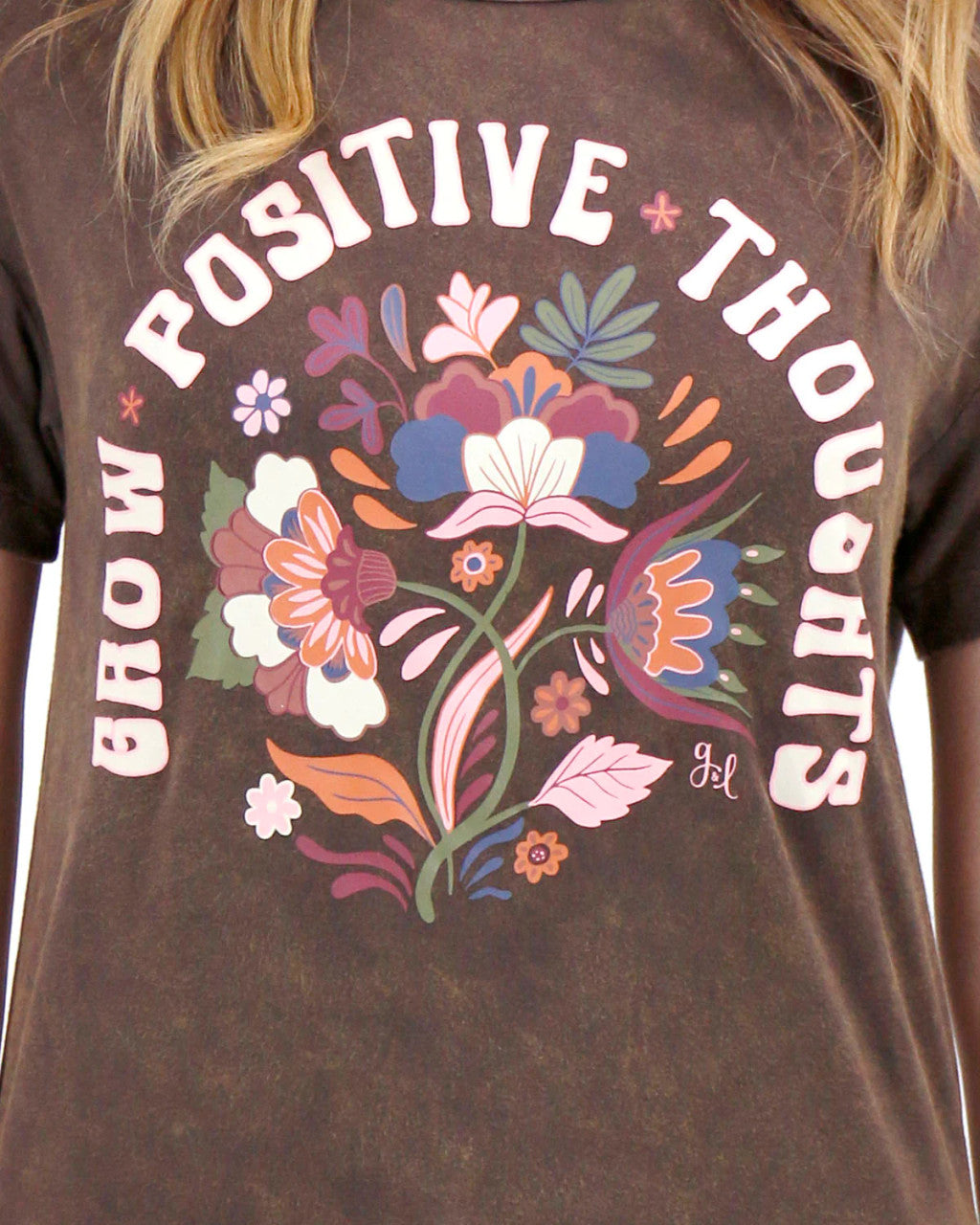 Grace and Lace Mineral Washed Graphic Tee - Grow Positive Thoughts