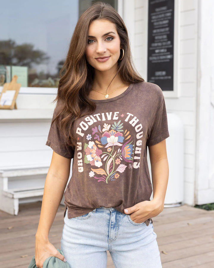 Grace and Lace Mineral Washed Graphic Tee - Grow Positive Thoughts