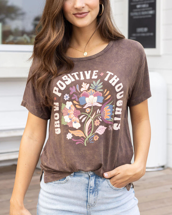 Grace and Lace Mineral Washed Graphic Tee - Grow Positive Thoughts