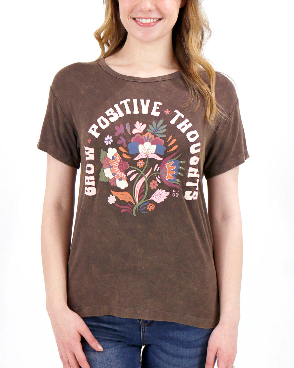 Grace and Lace Mineral Washed Graphic Tee - Grow Positive Thoughts