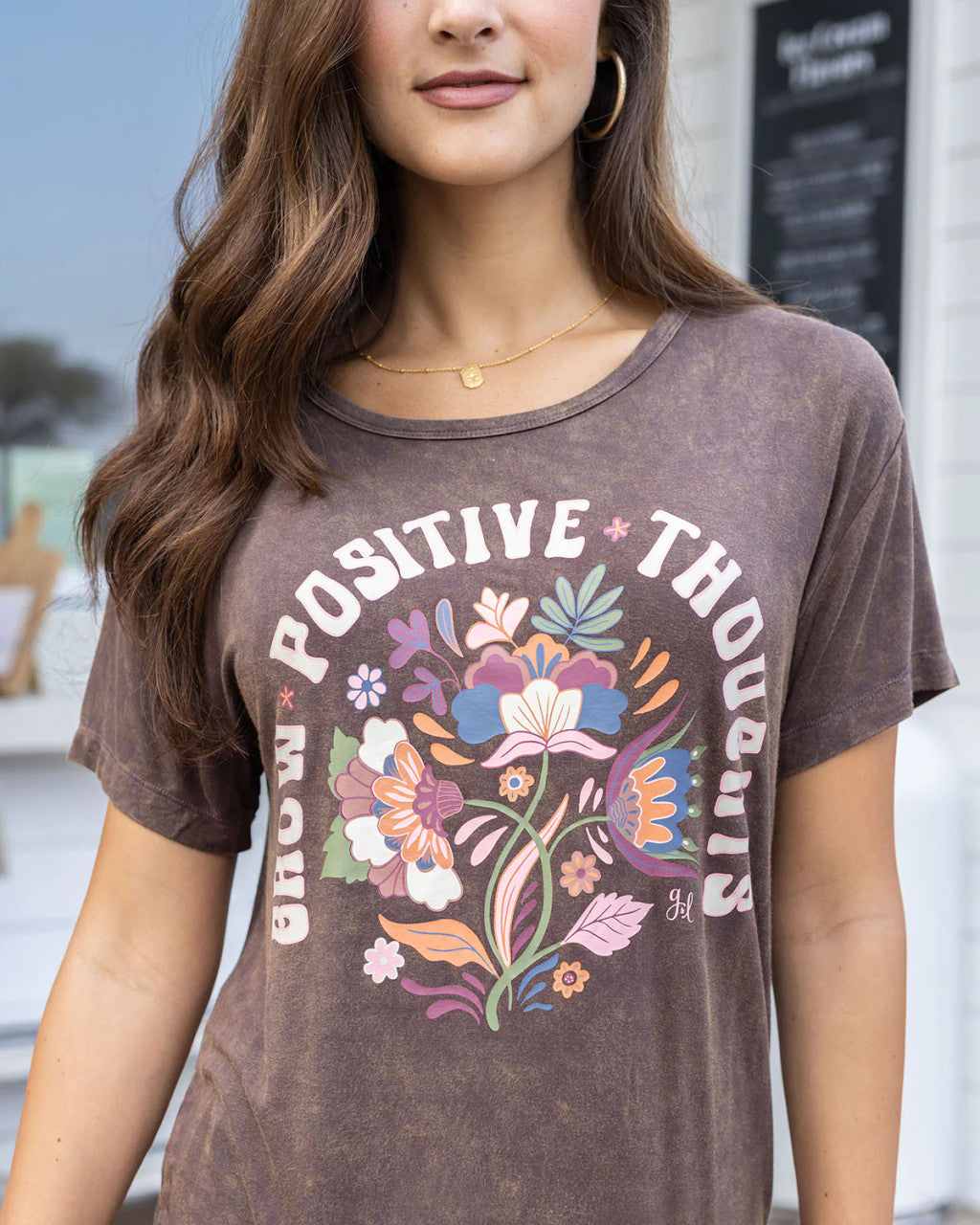 Grace and Lace Mineral Washed Graphic Tee - Grow Positive Thoughts