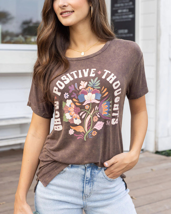 Grace and Lace Mineral Washed Graphic Tee - Grow Positive Thoughts