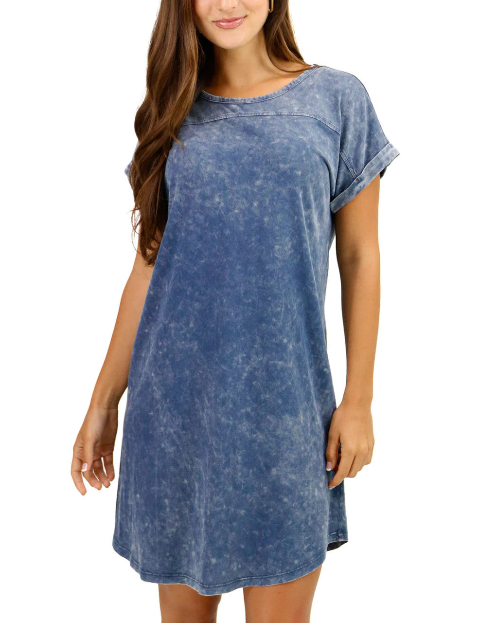 Grace and Lace Mineral Washed T-Shirt Dress in Washed Navy