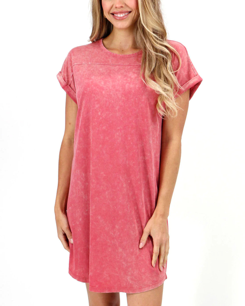 Grace and Lace- Mineral Washed T-Shirt Dress in Washed Pink