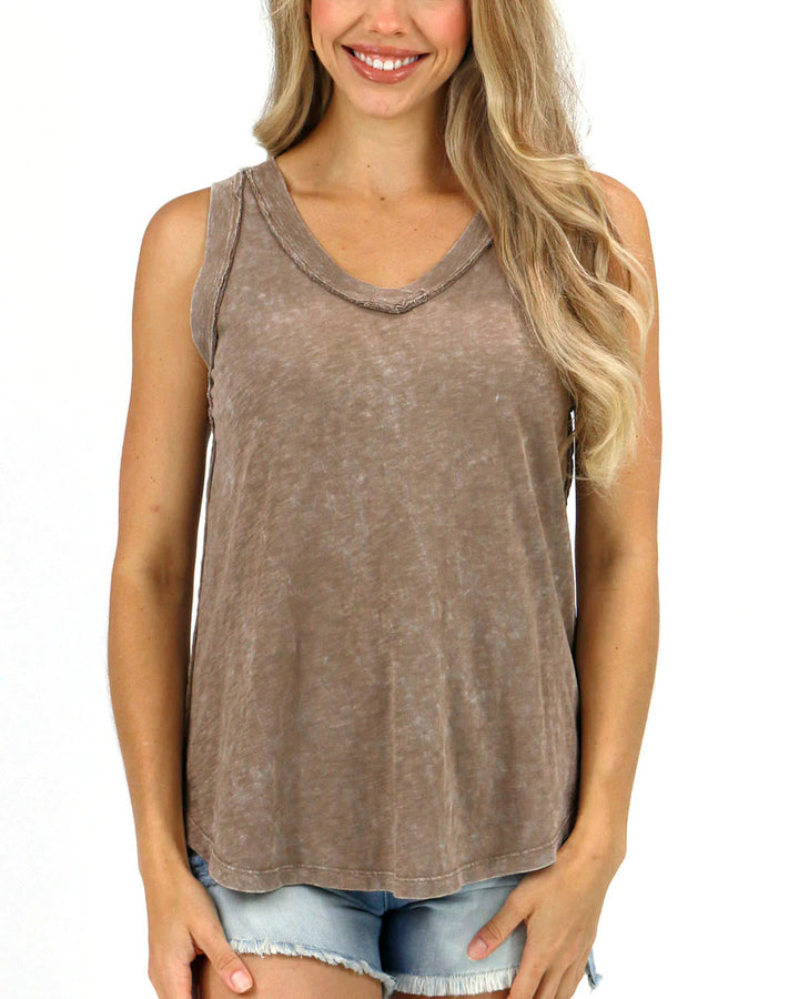 Grace and Lace- Mineral Washed Tank in Hickory