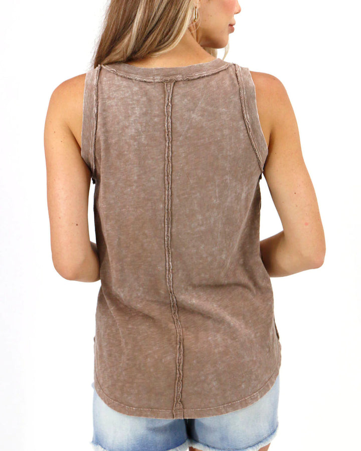 Grace and Lace- Mineral Washed Tank in Hickory