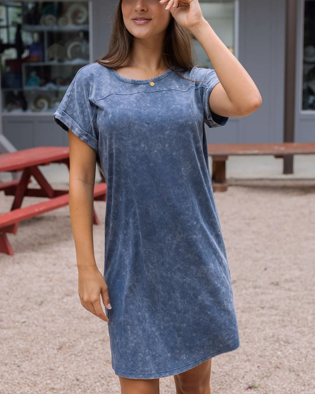 Grace and Lace Mineral Washed T-Shirt Dress in Washed Navy