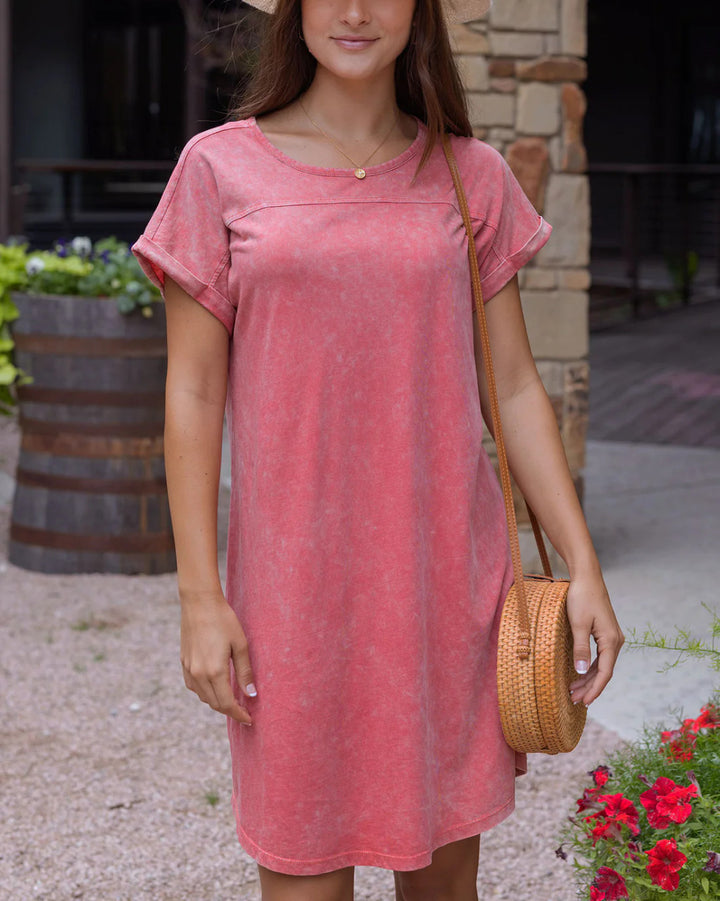 Grace and Lace- Mineral Washed T-Shirt Dress in Washed Pink