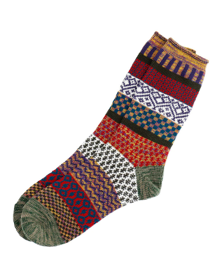 Grace and Lace- Mixed Intarsia Rust/Olive/Purple Socks