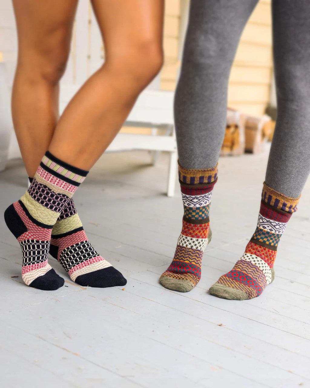 Grace and Lace- Mixed Intarsia Navy/Pink/Lime Socks