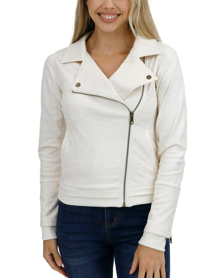 Grace and Lace- Move Free Leather Like Moto Jacket In Cream