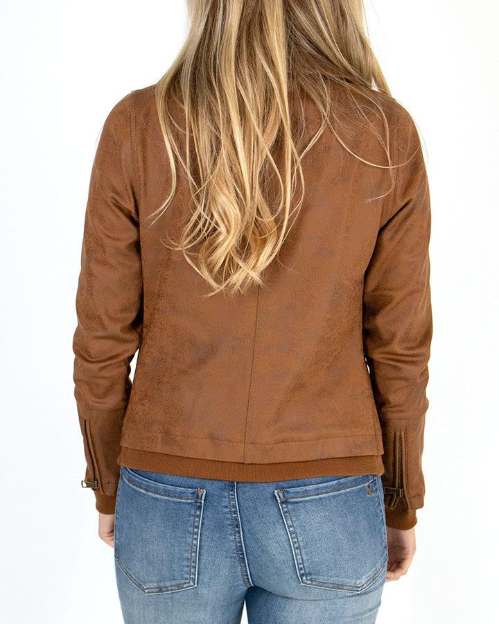 Grace and Lace- Move Free Leather-Like Moto Jacket in Camel