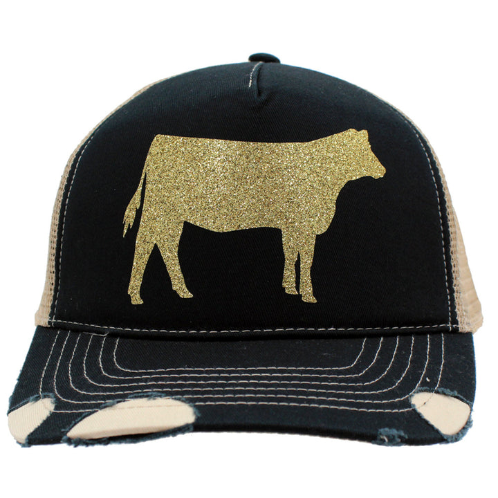 Gold Heifer Trucker Cap - Distressed Black