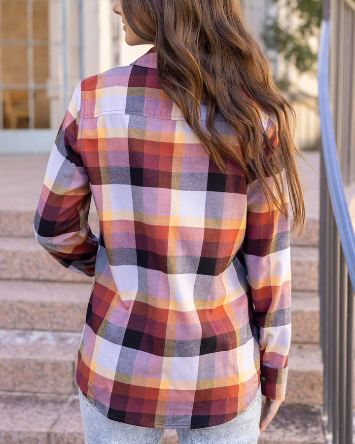 Grace and Lace - Northern Plaid Flannel Top - Sunset Plaid