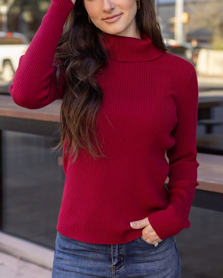 Grace and Lace Oh So Soft Perfect Red Ribbed Turtleneck