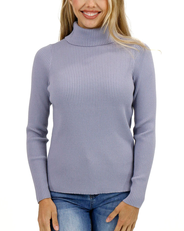 Grace and Lace Oh So Soft Light Blue Ribbed Turtleneck