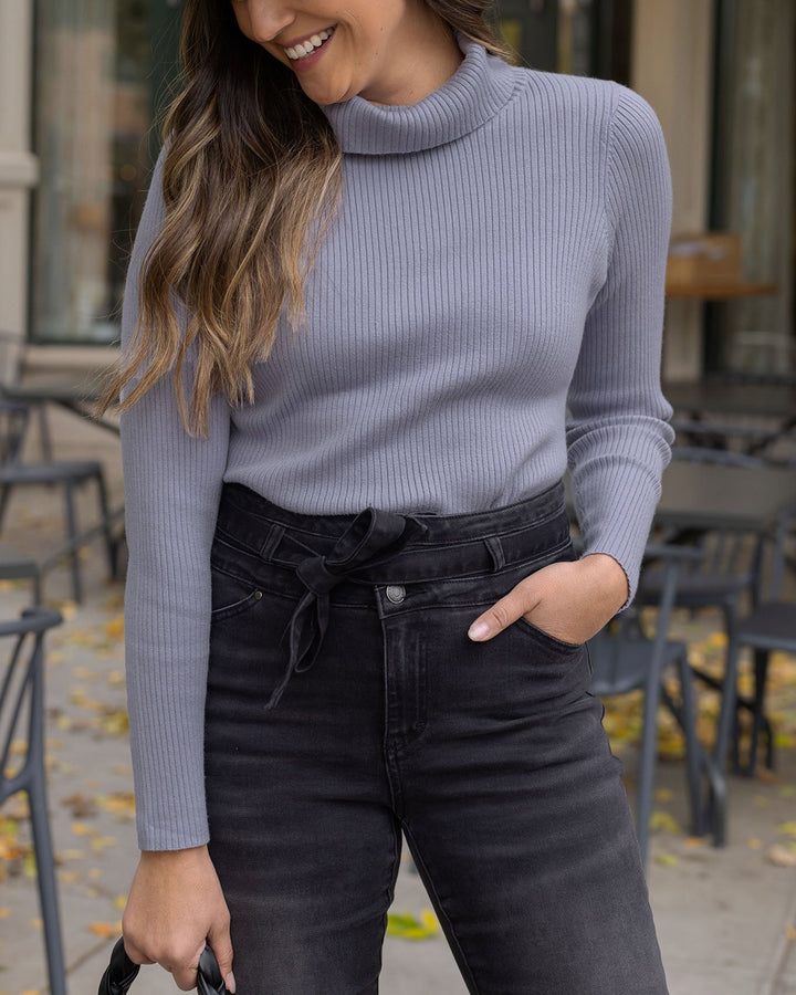 Grace and Lace Oh So Soft Light Blue Ribbed Turtleneck