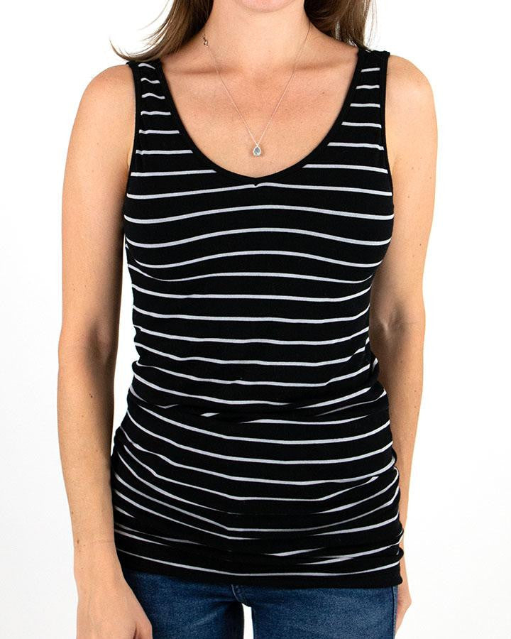 Grace and Lace Reversible Easy Fit Perfect Fit Tank - Black/Grey Stripe Original Long