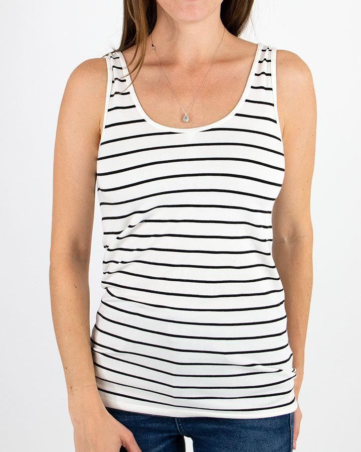 Grace and Lace Reversible Easy Fit Perfect Fit Tank - Ivory/Black Stripe Shorter Length