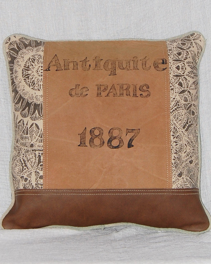 1887 Canvas and Leather Throw Pillow