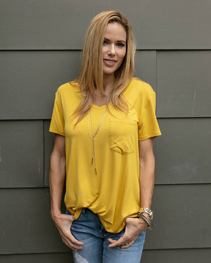 Grace and Lace Perfect Pocket Tee - Mustard