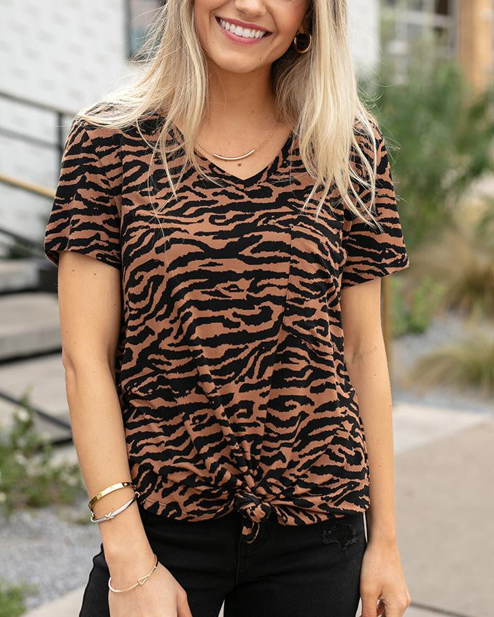 Grace and Lace Short Sleeve Perfect Pocket Tee in Fashion Prints - Tiger