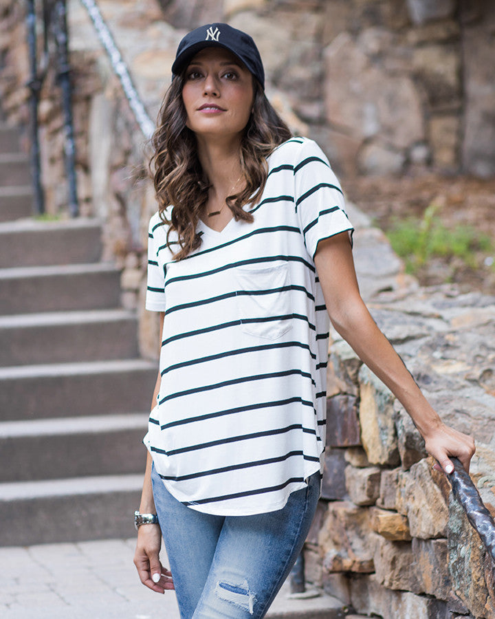 Grace and Lace Perfect Pocket Tee - Short Sleeve - BWStripe