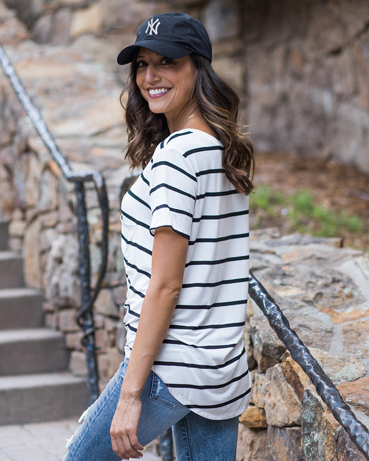 Grace and Lace Perfect Pocket Tee - Short Sleeve - BWStripe