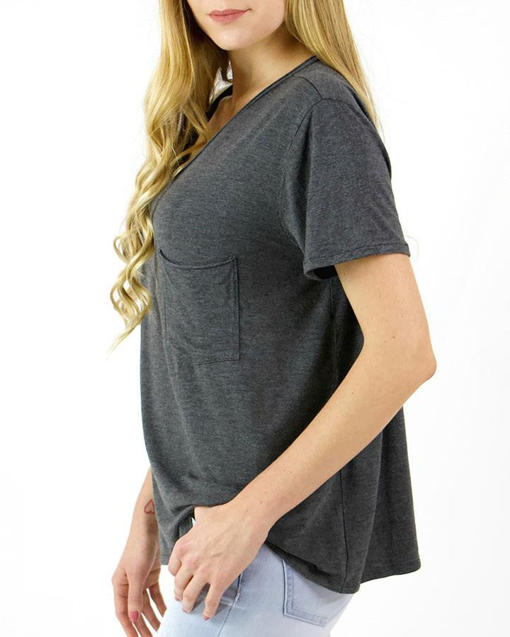 Grace and Lace Perfect Pocket Tee - Charcoal