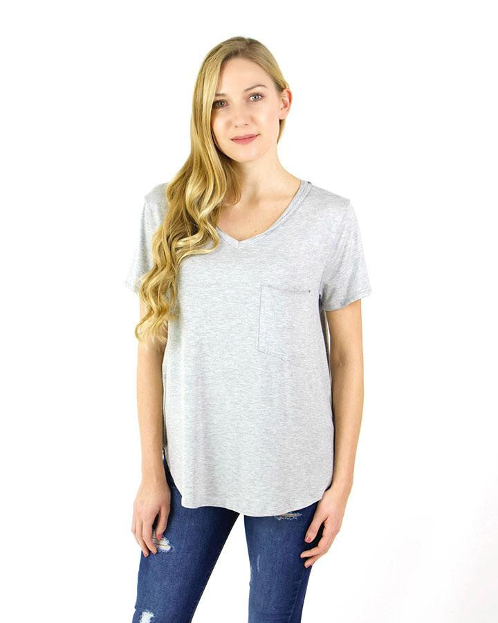 Grace and Lace Perfect Pocket Tee - Heather Grey