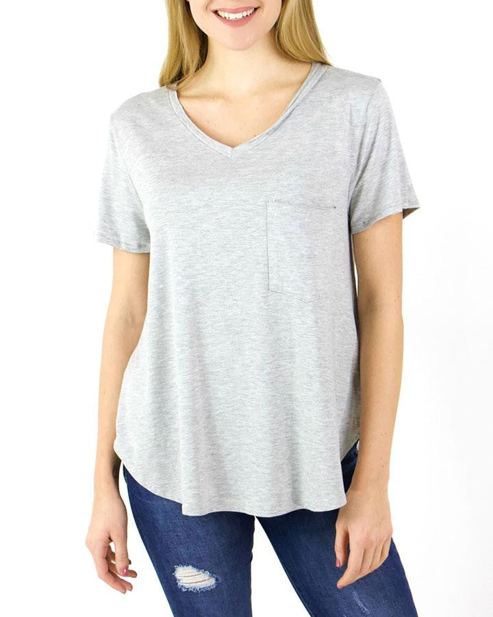 Grace and Lace Perfect Pocket Tee - Heather Grey