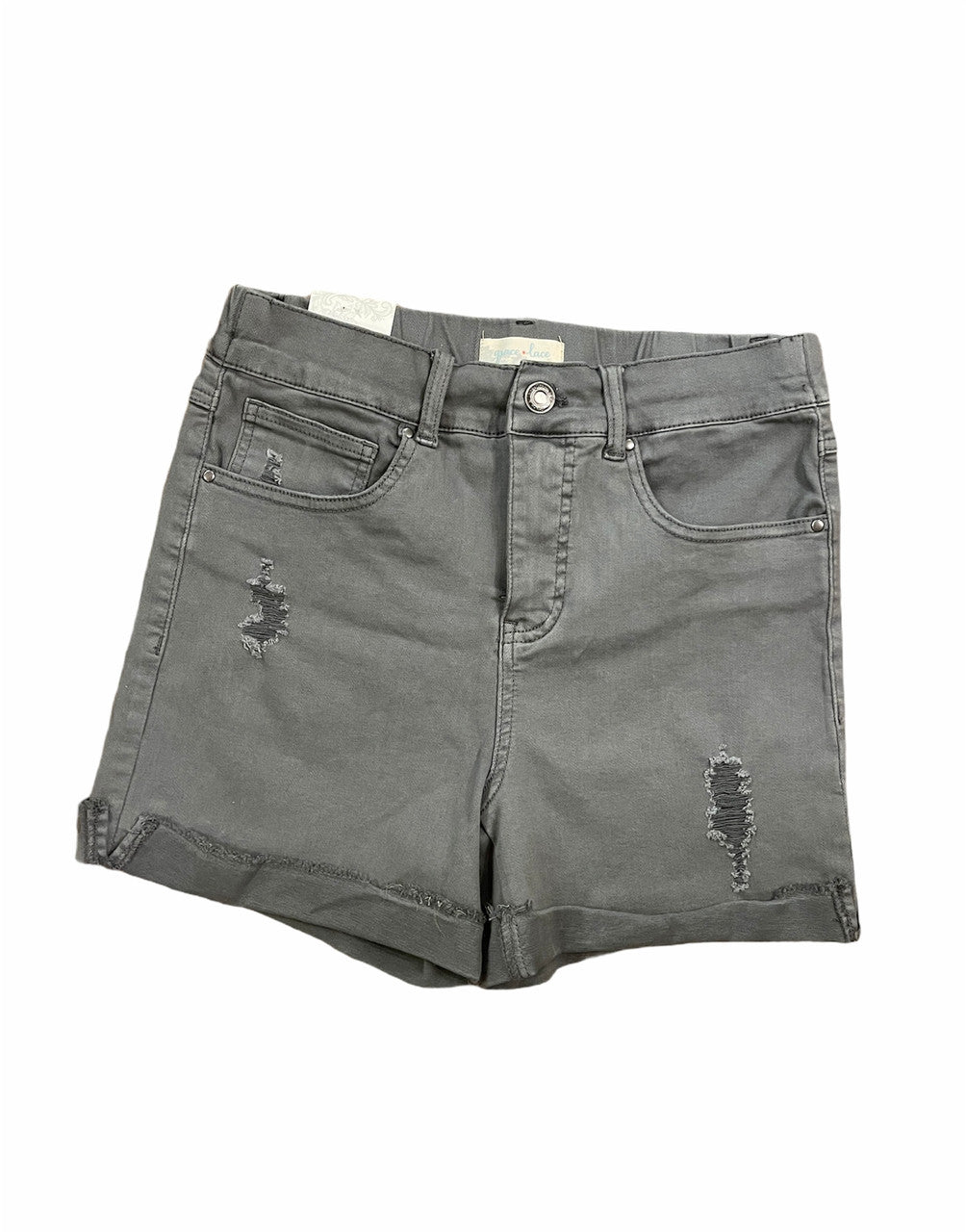 Grace and Lace Colored Zip Up Distressed Midi Shorts Graphite Sublime Boutique