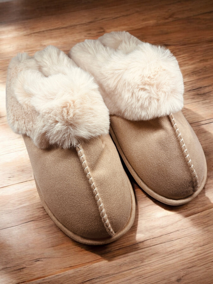 Grace and Lace Faux Suede Slippers - Natural